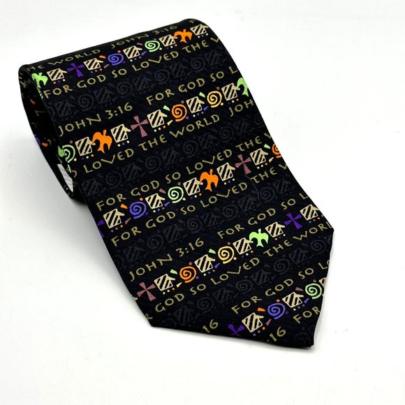 RM Style Neck Tie Mens 100% Silk Scripture John 3 16 For God So Loved The World - Picture 1 of 8